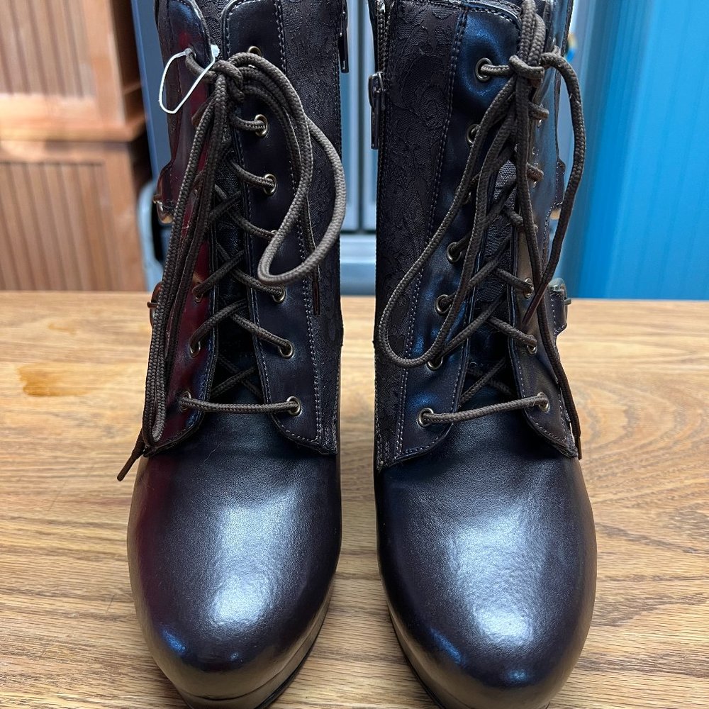 Elegant Lace-Up Brown Ankle Boots - Picture 2 of 5